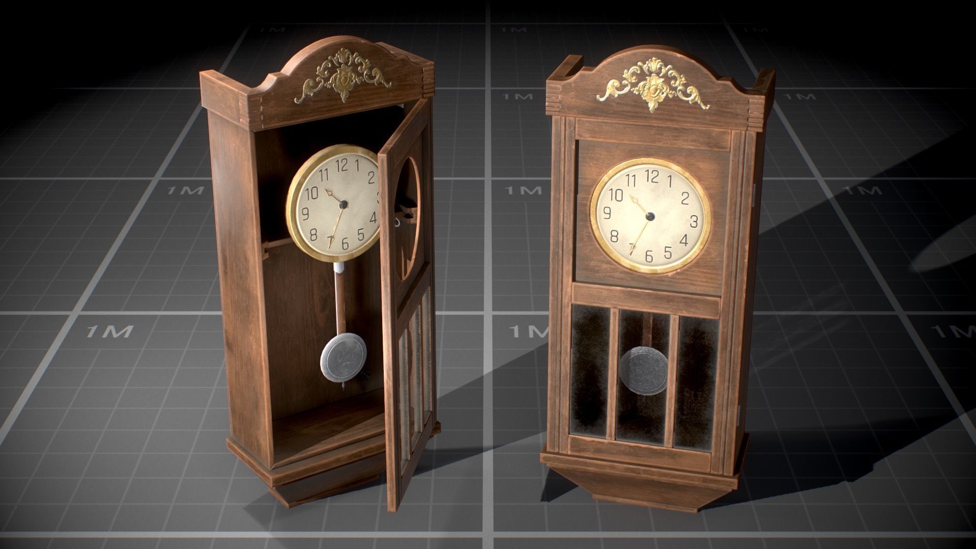 Used Soviet Wall Clock Low-poly 3D model_1