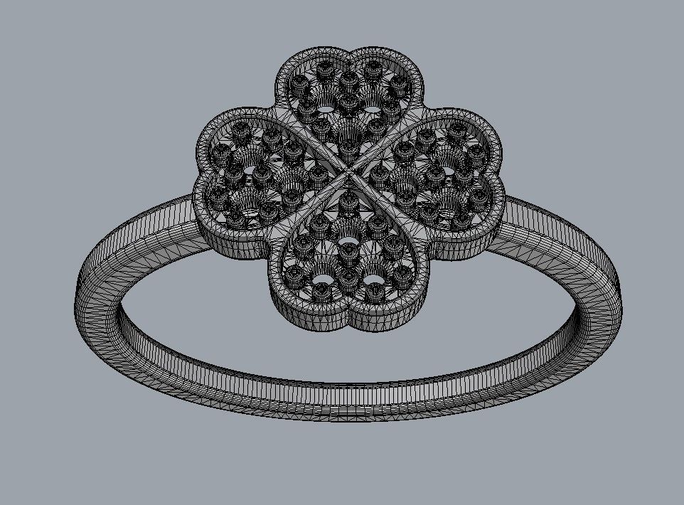 Clover Diamond Ring 3D print model_9