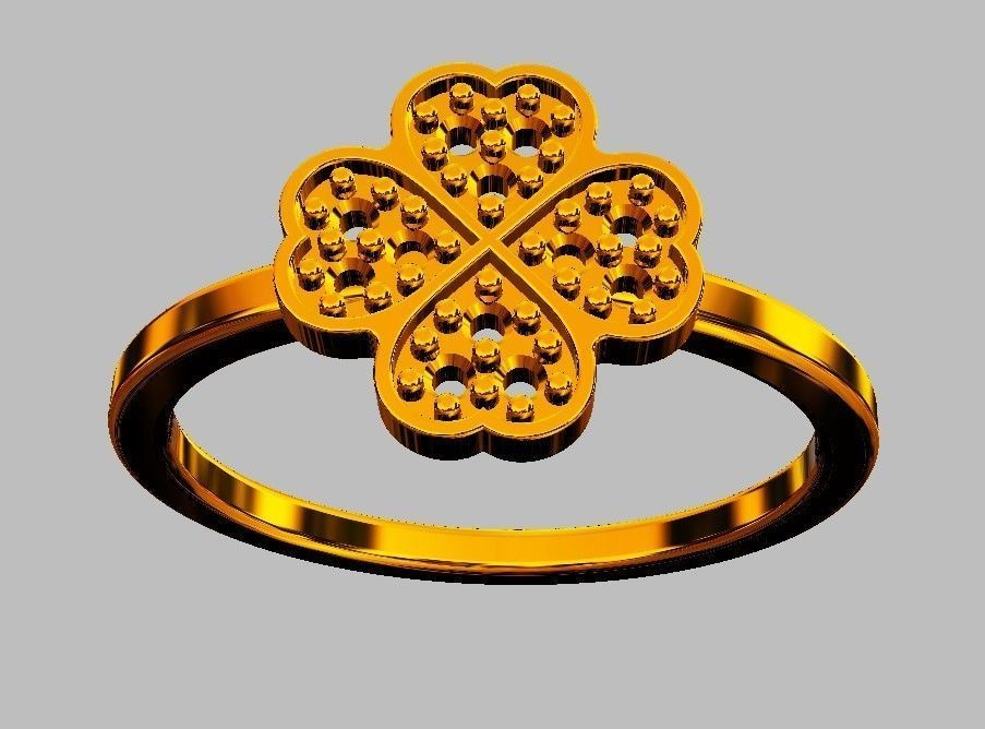 Clover Diamond Ring 3D print model_6