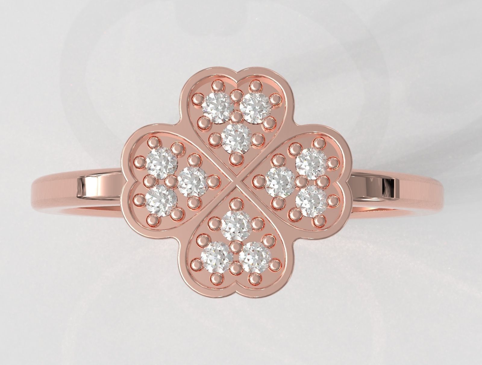 Clover Diamond Ring 3D print model_2