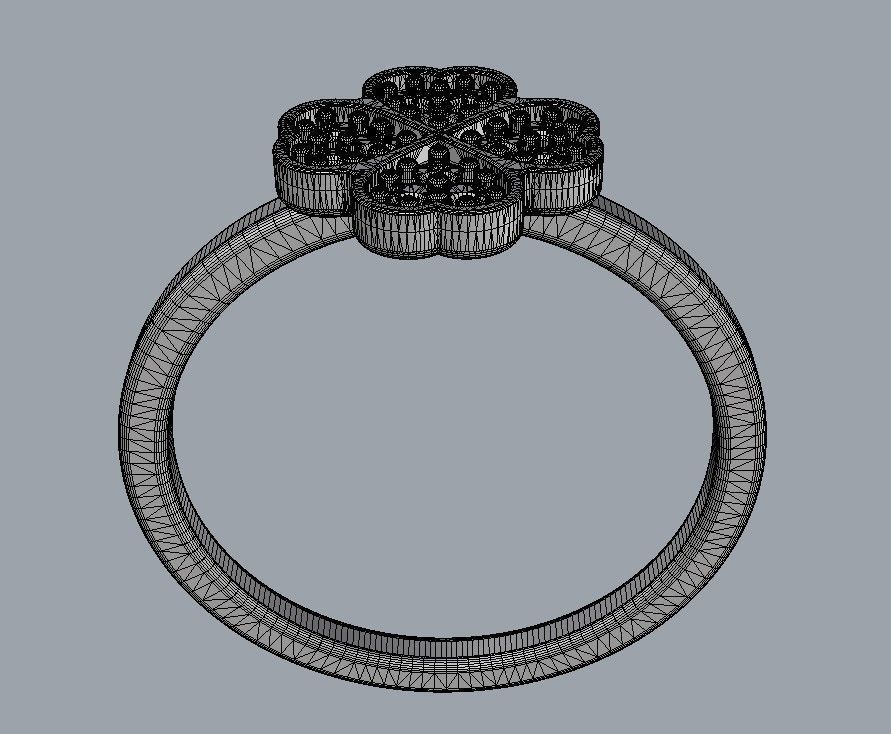 Clover Diamond Ring 3D print model_11