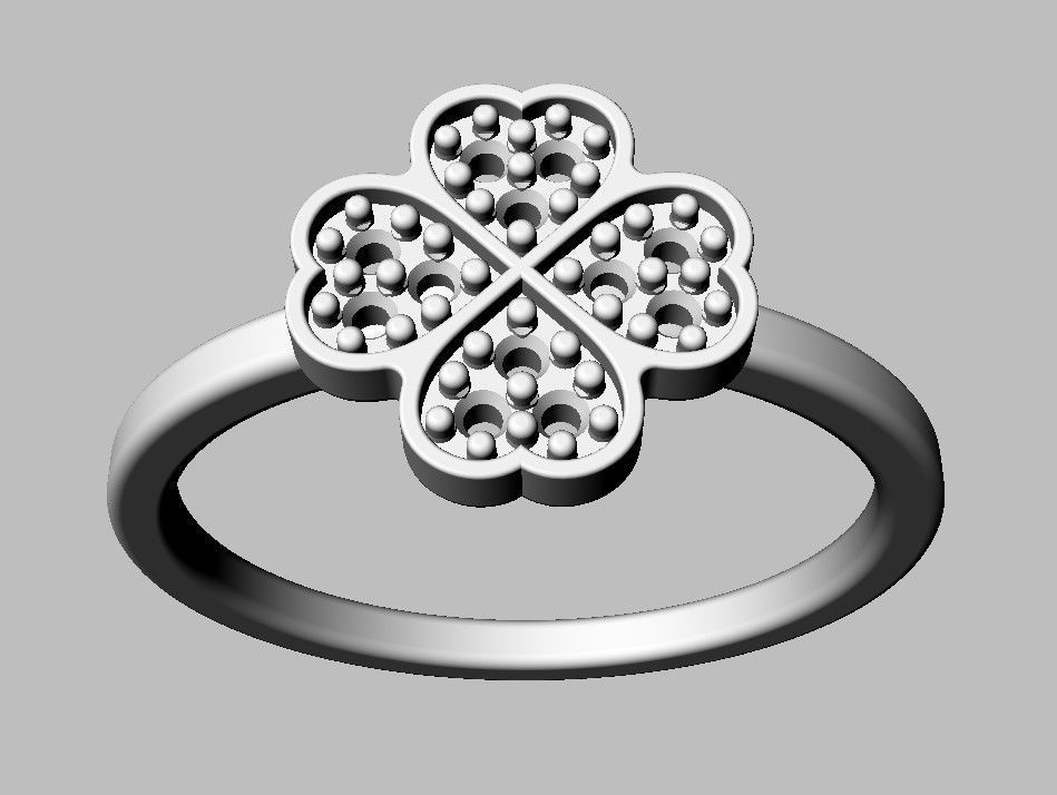 Clover Diamond Ring 3D print model_13