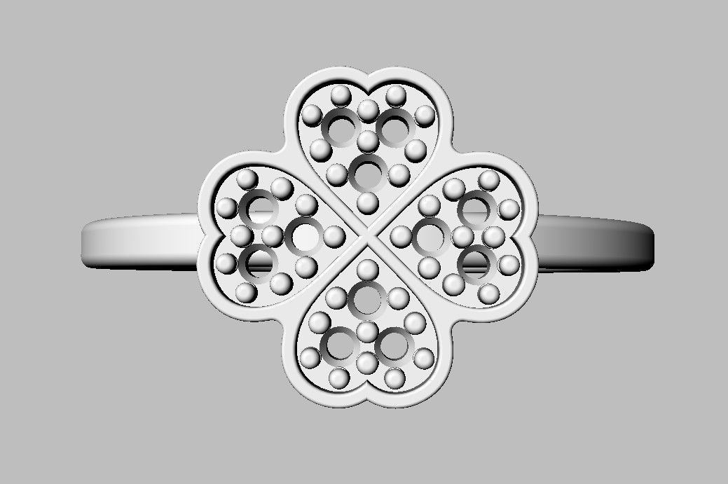 Clover Diamond Ring 3D print model_17