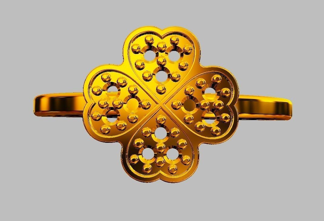 Clover Diamond Ring 3D print model_8