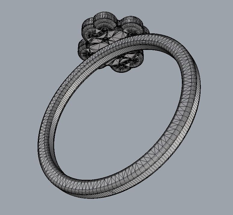 Clover Diamond Ring 3D print model_12