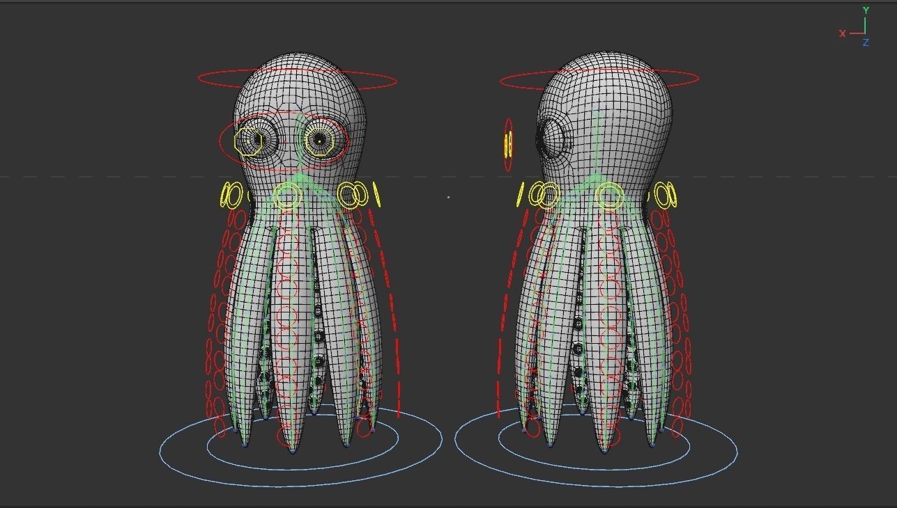 Rigged Cartoon Octopus 3D model_7