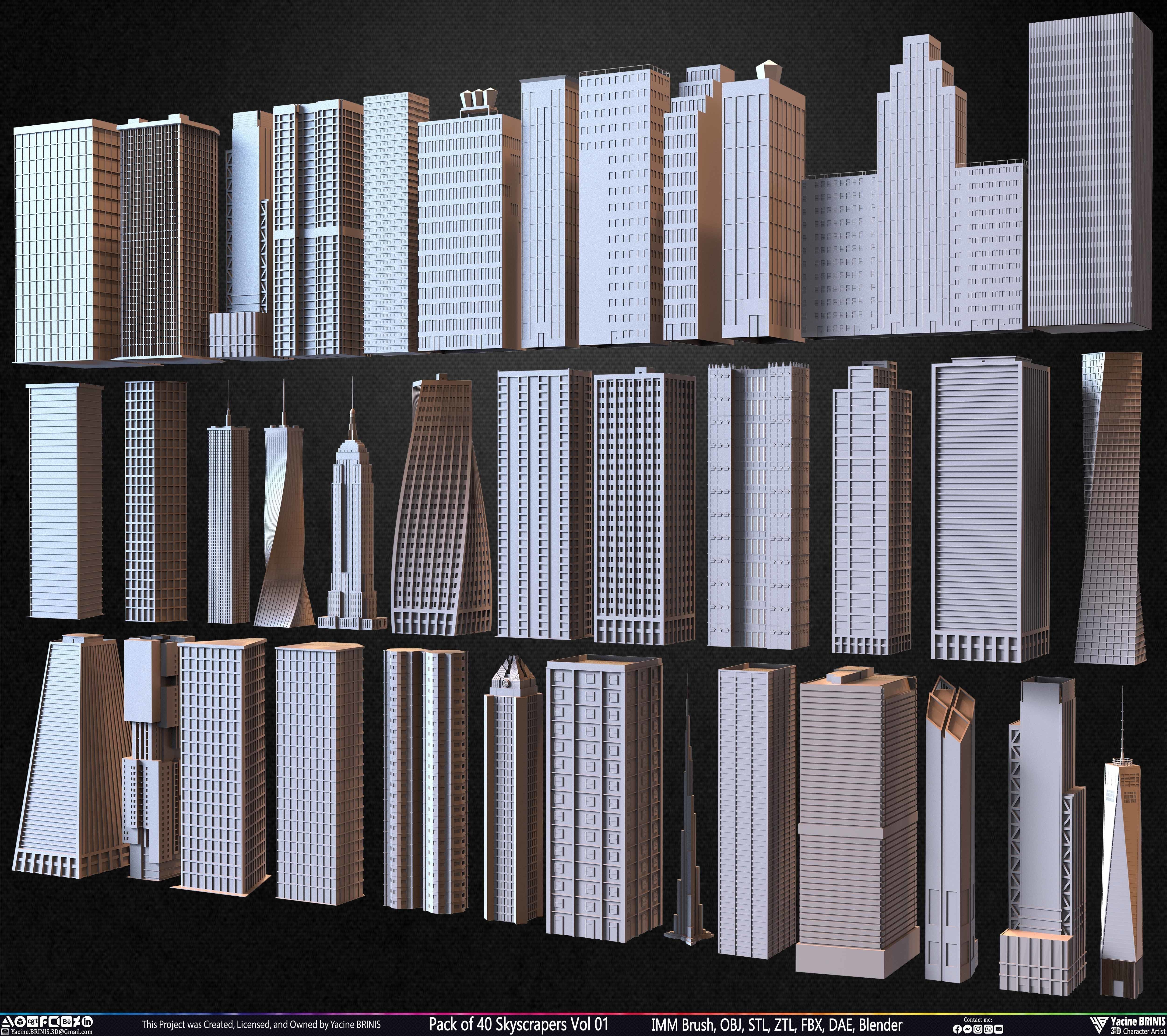 Pack of 40 Skyscrapers Vol 01 Low-poly 3D model_48