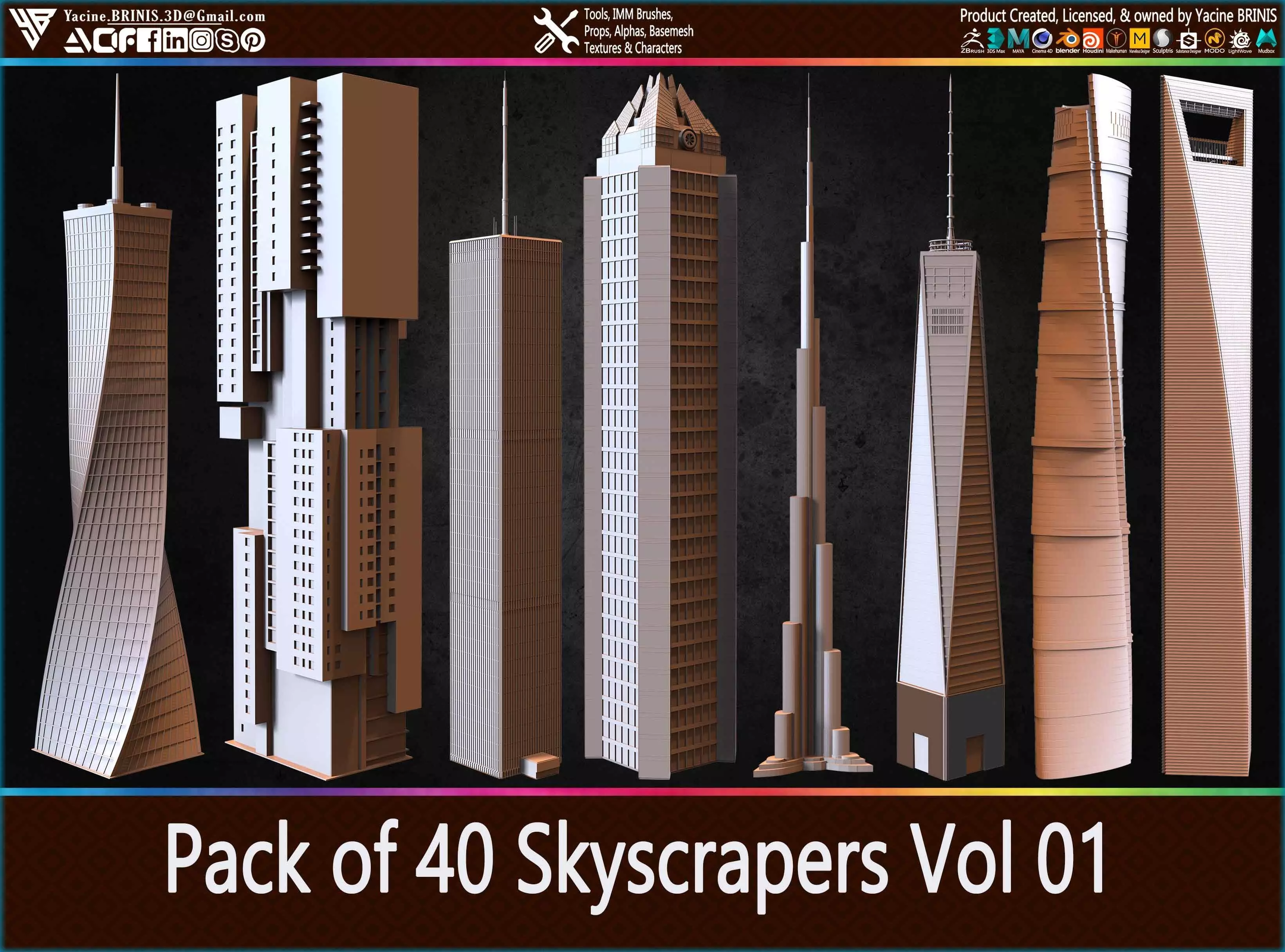 Pack of 40 Skyscrapers Vol 01 Low-poly 3D model_0