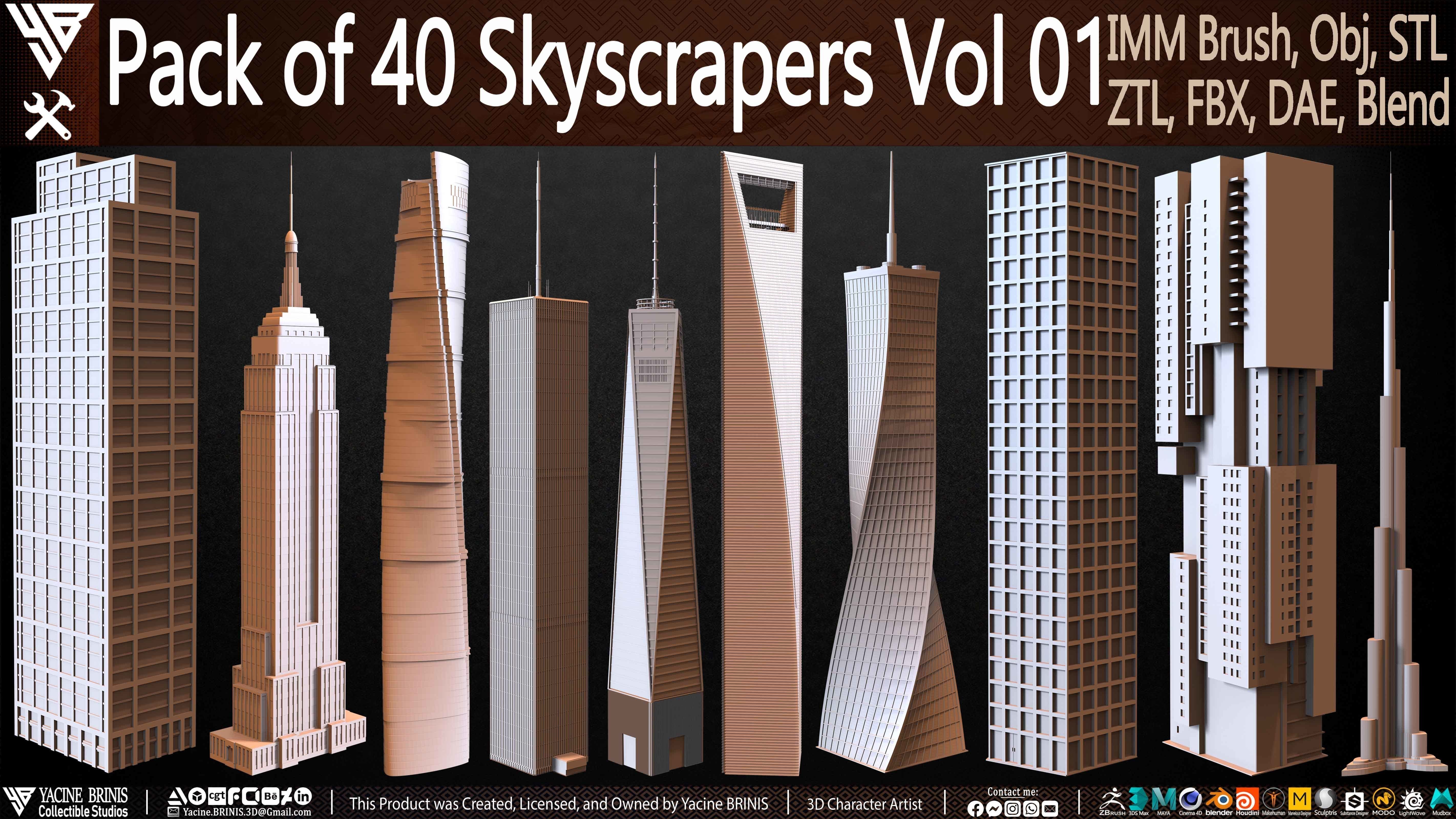 Pack of 40 Skyscrapers Vol 01 Low-poly 3D model_51