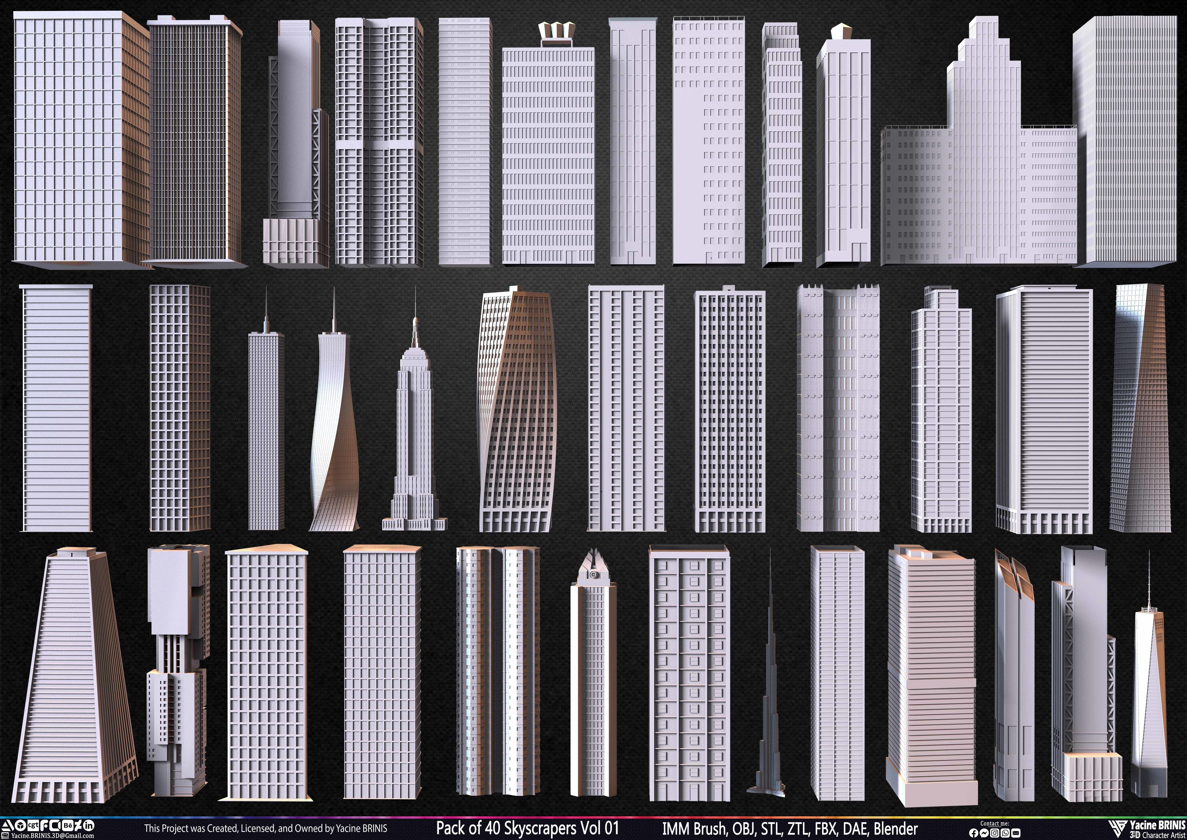 Pack of 40 Skyscrapers Vol 01 Low-poly 3D model_47