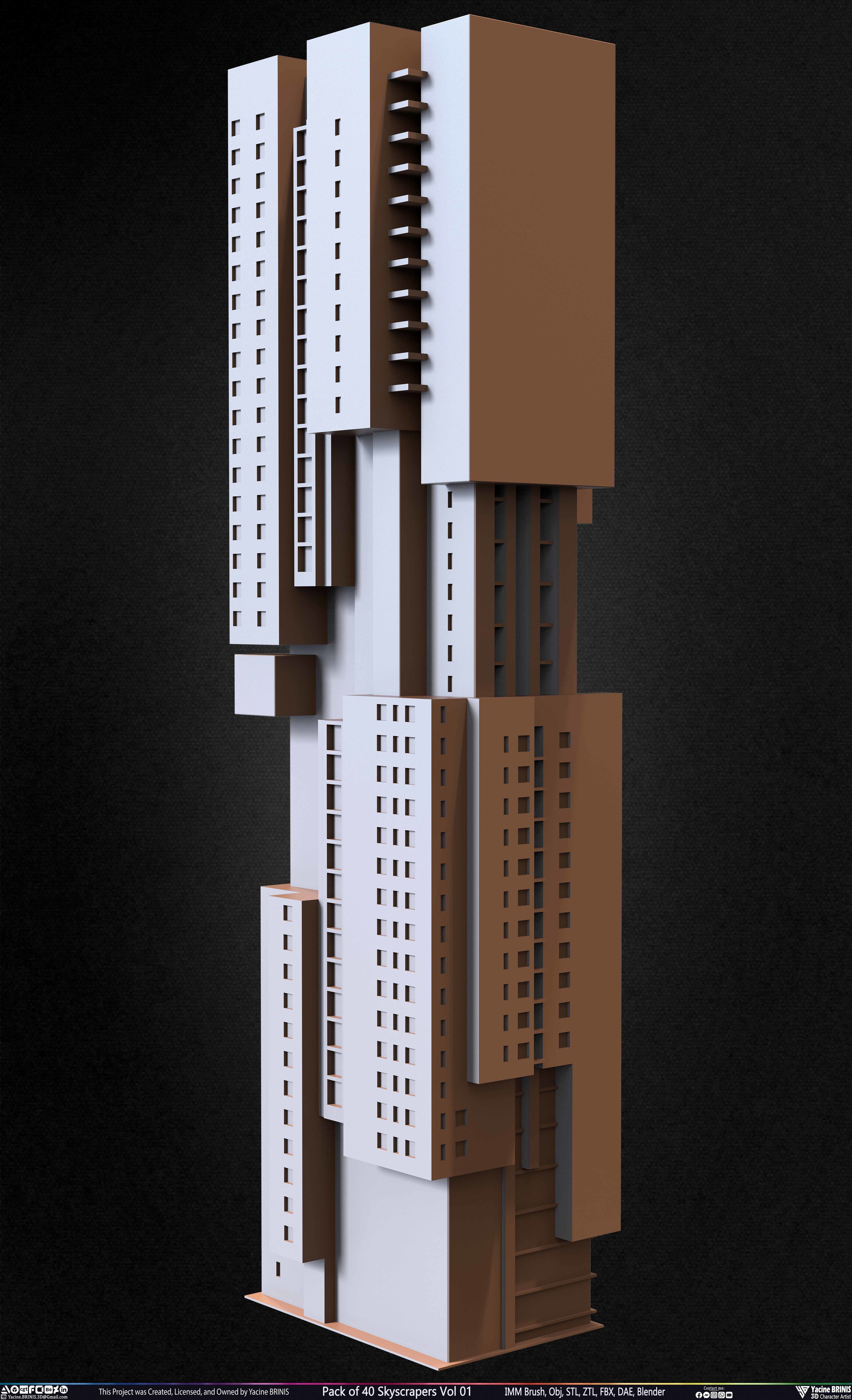 Pack of 40 Skyscrapers Vol 01 Low-poly 3D model_39