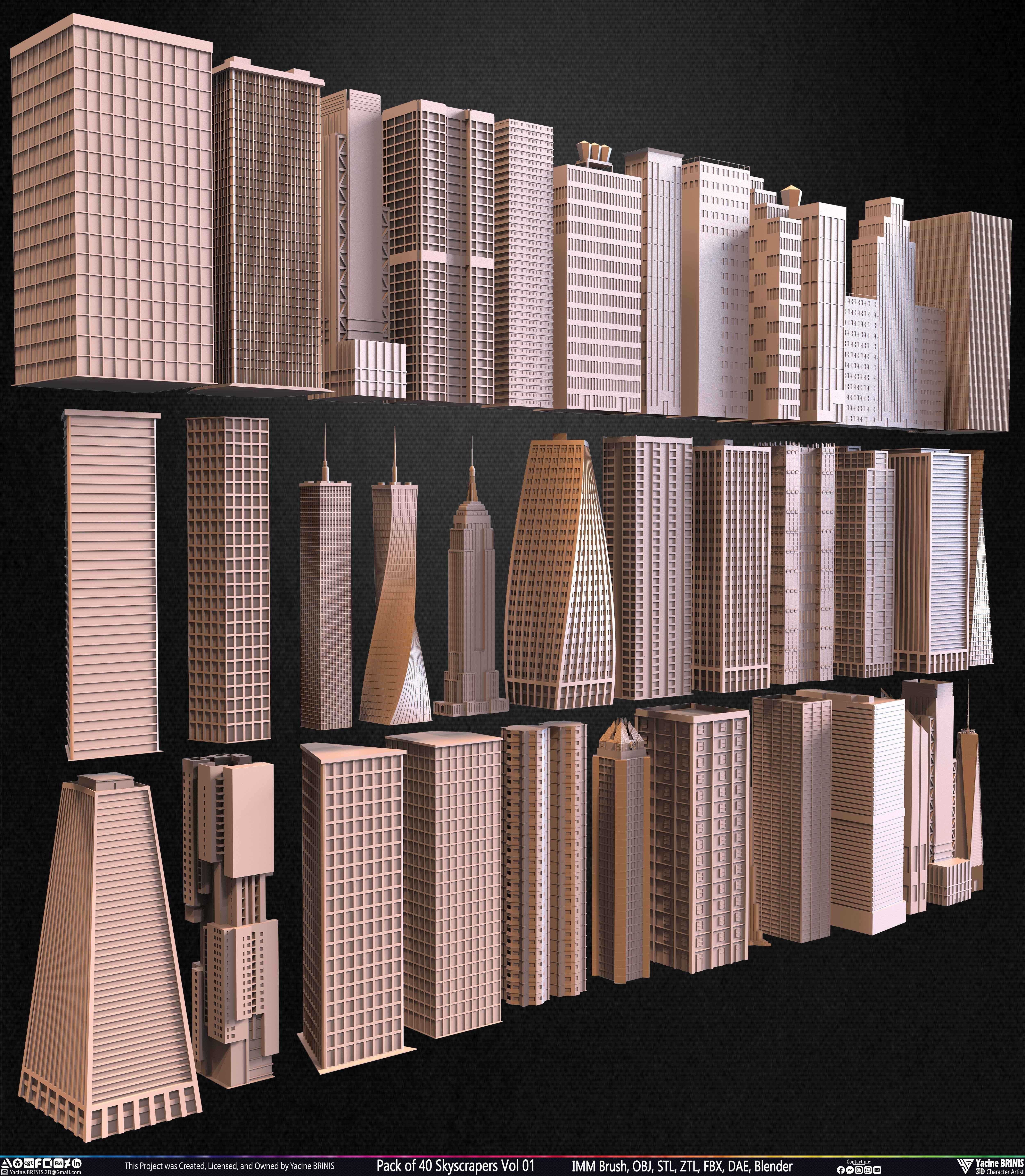 Pack of 40 Skyscrapers Vol 01 Low-poly 3D model_50