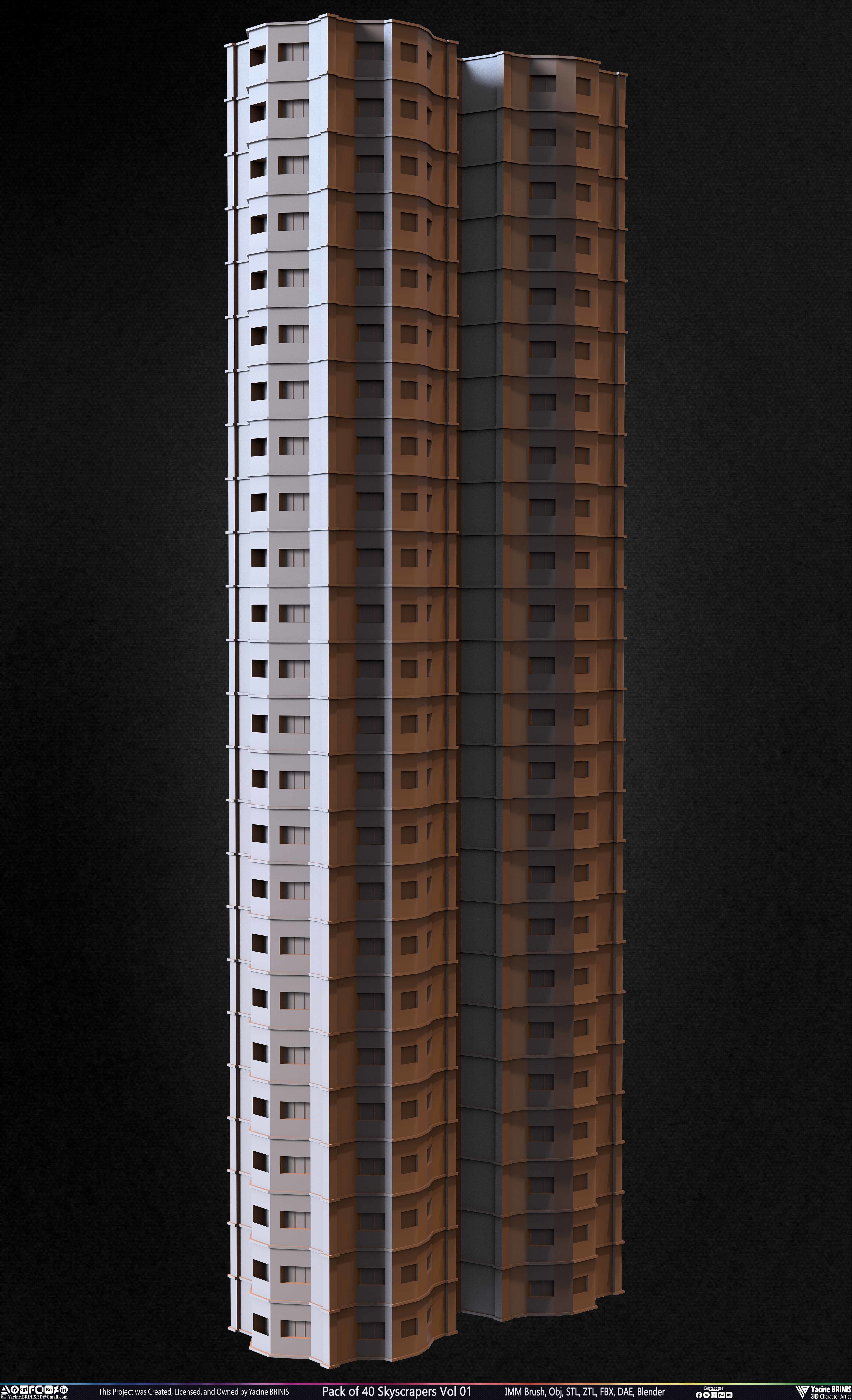Pack of 40 Skyscrapers Vol 01 Low-poly 3D model_30