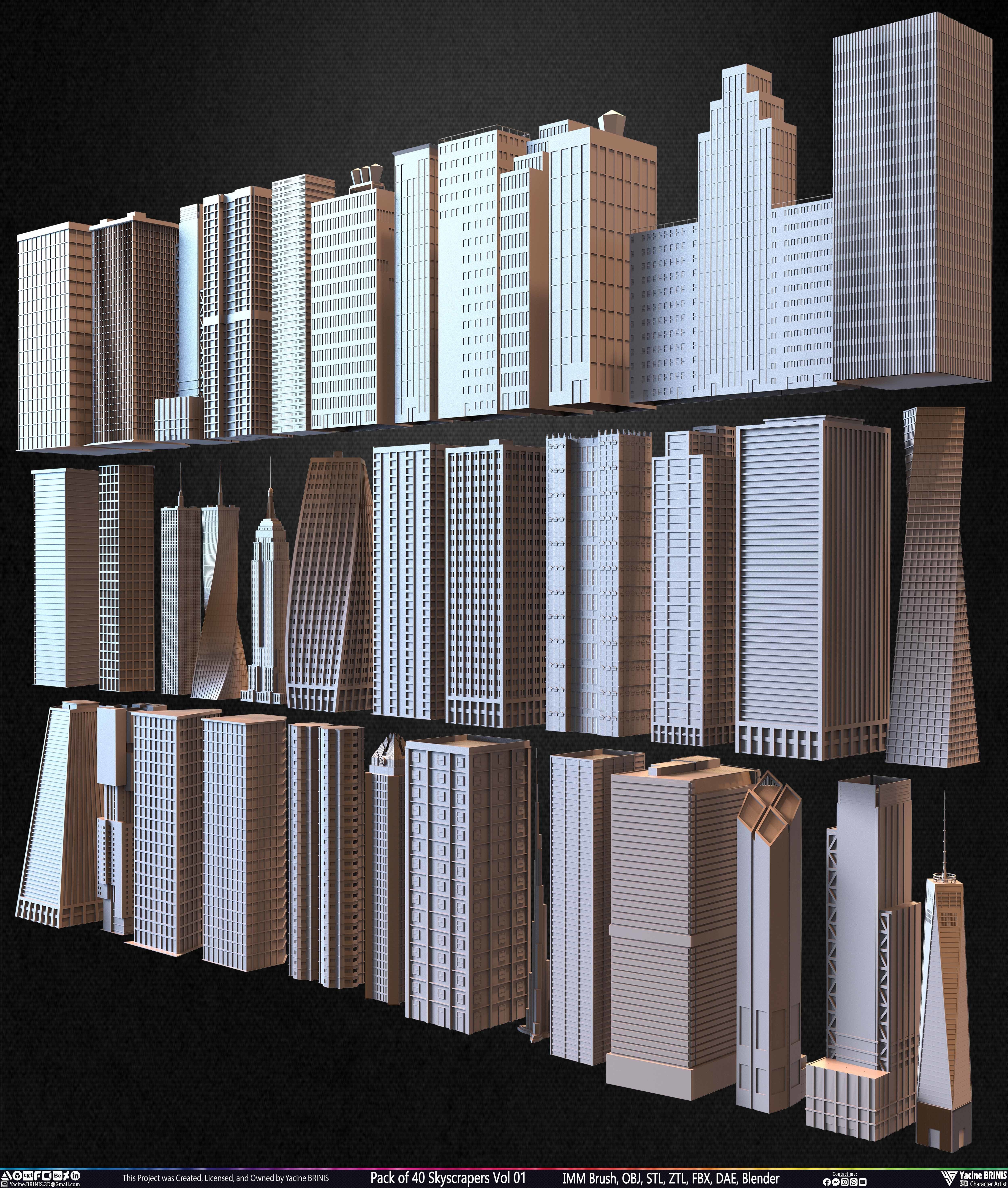 Pack of 40 Skyscrapers Vol 01 Low-poly 3D model_49