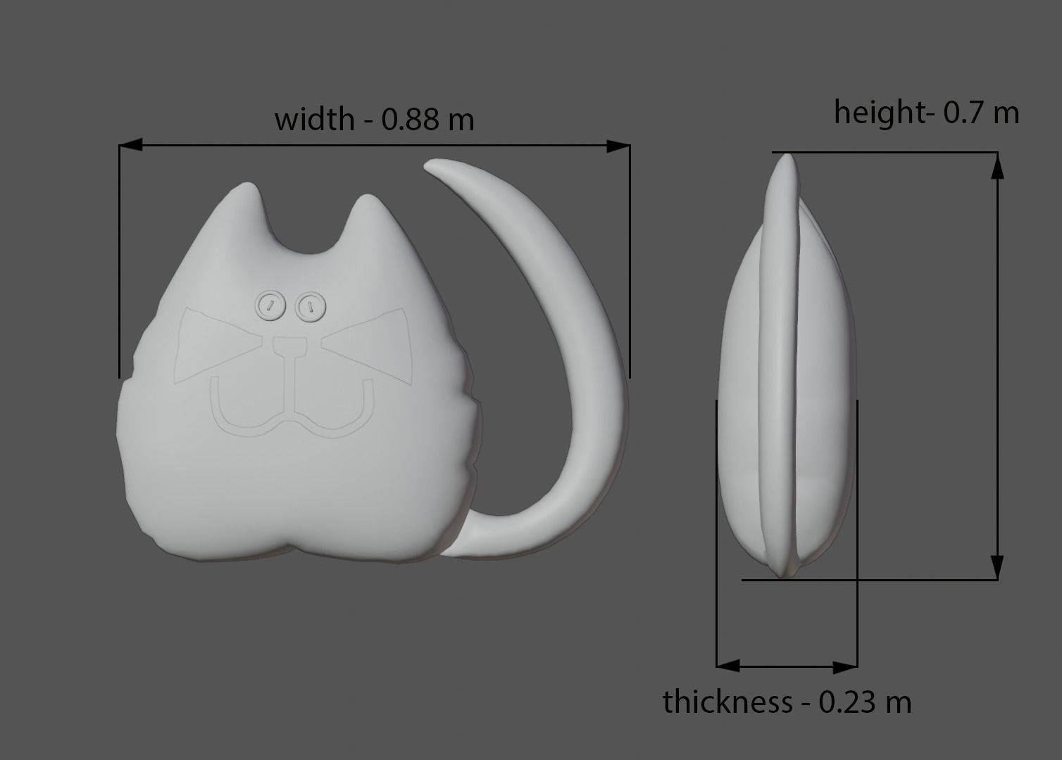 Soft black pillow cat toy made of fabric 3D model_5