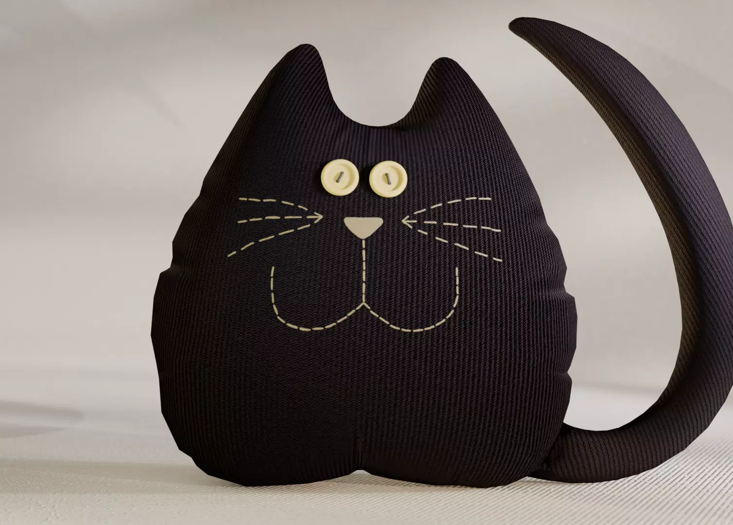 Soft black pillow cat toy made of fabric 3D model_0
