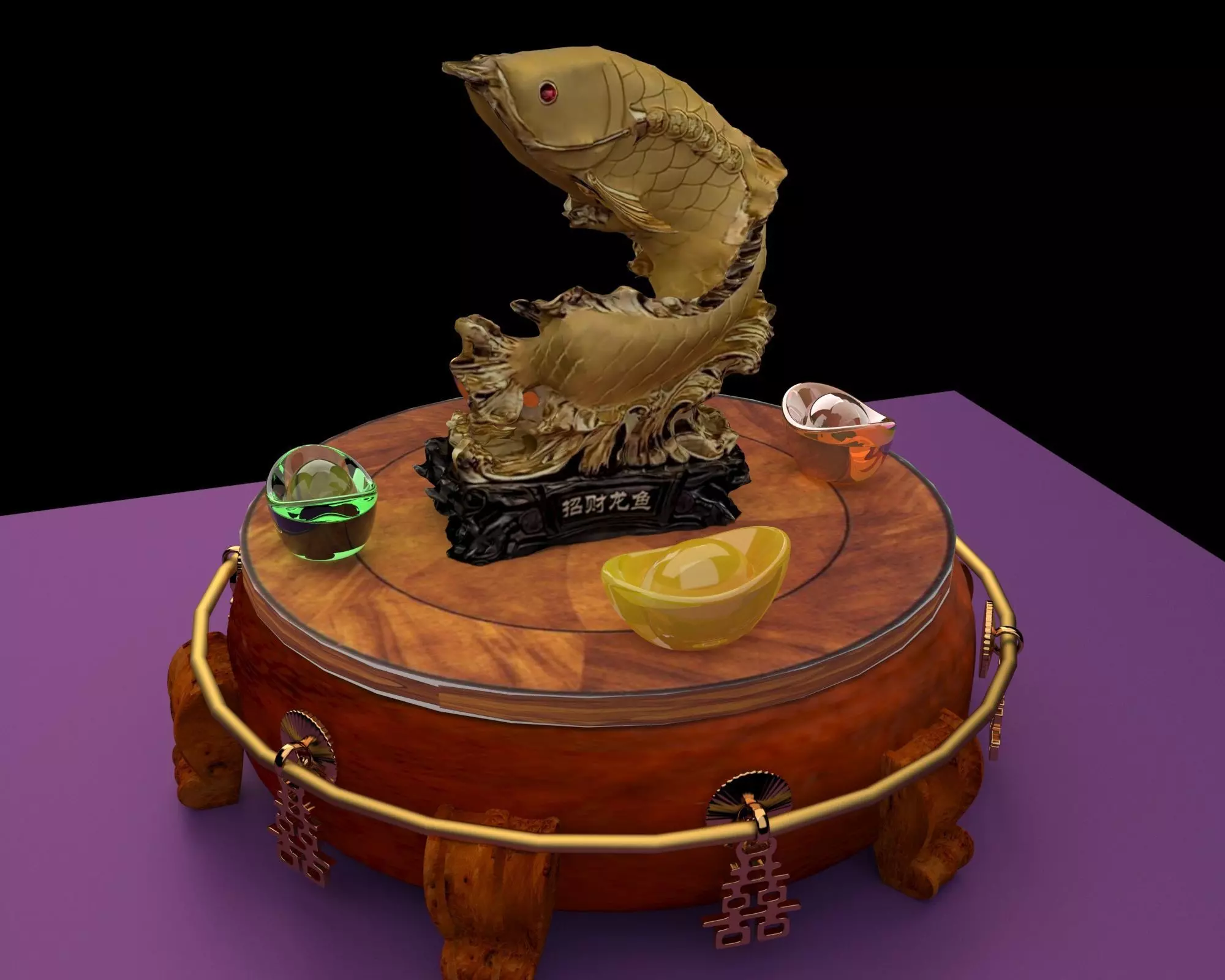 Chinese golden fish statue 3D model_0