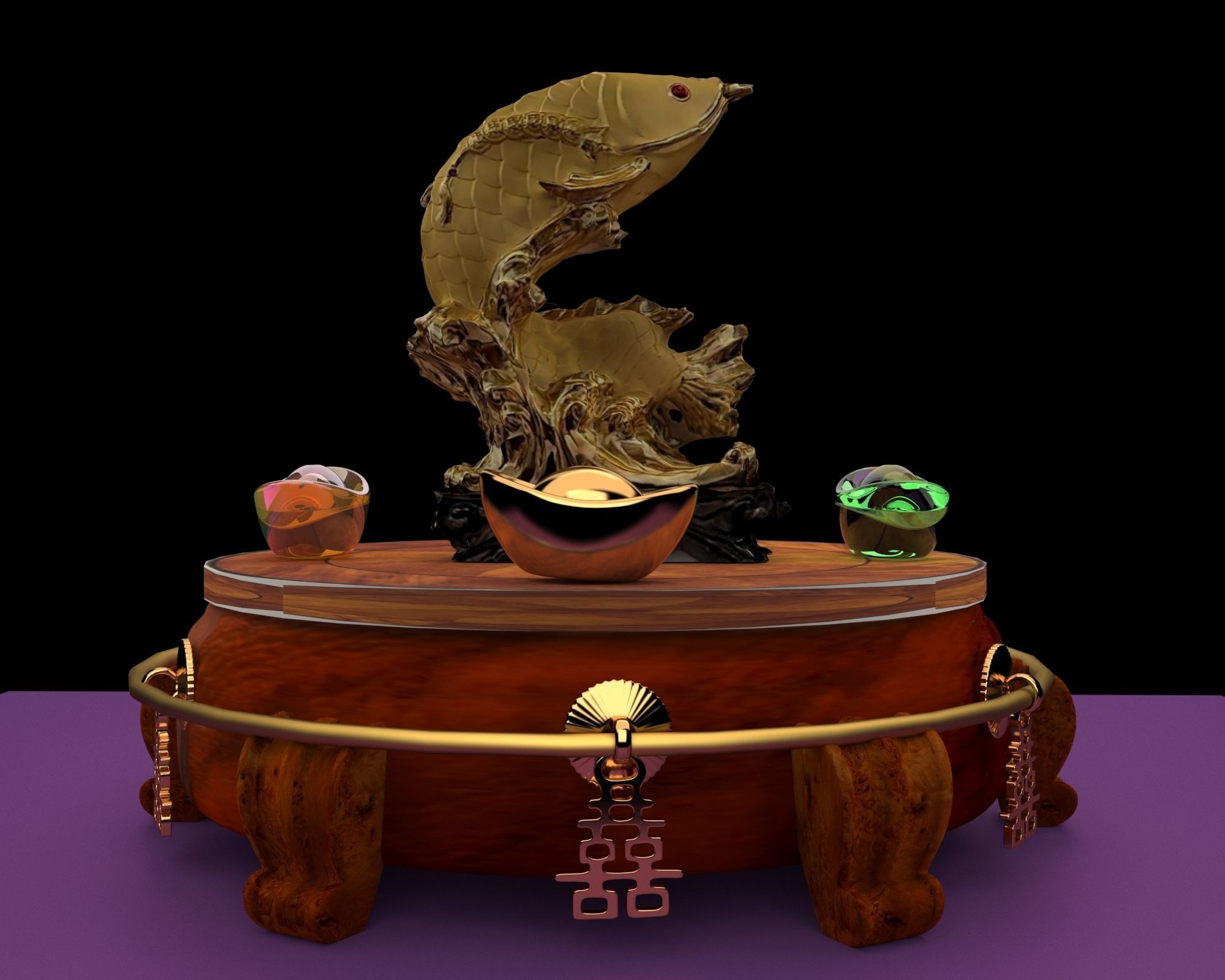 Chinese golden fish statue 3D model_2