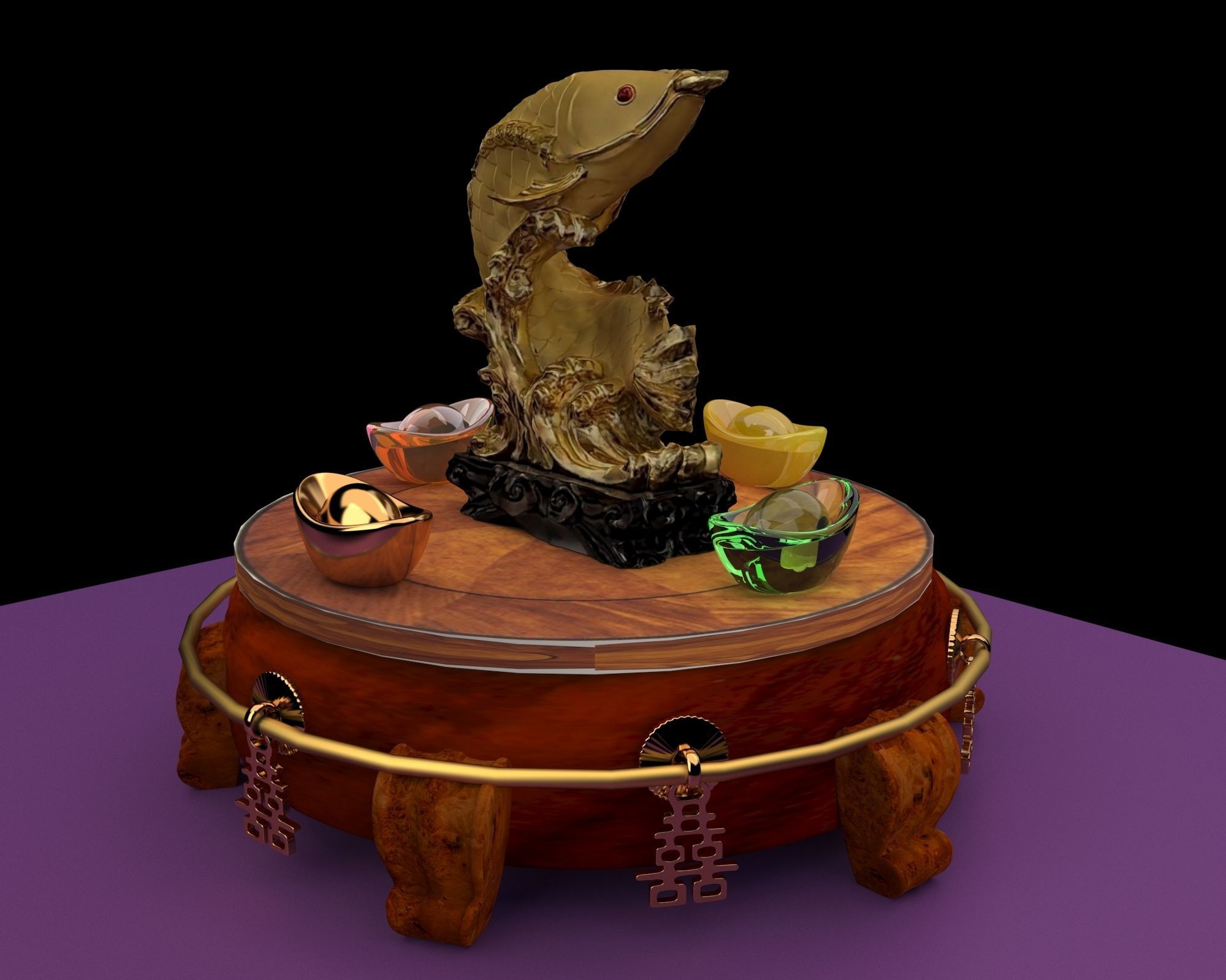 Chinese golden fish statue 3D model_3