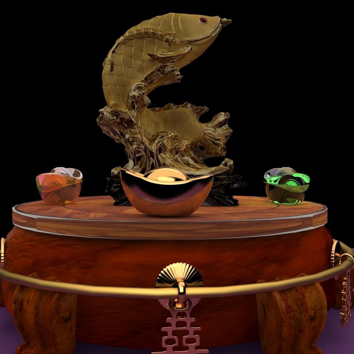 Chinese golden fish statue 3D model_5