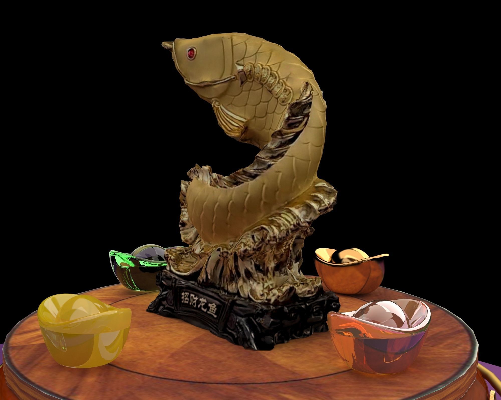 Chinese golden fish statue 3D model_1