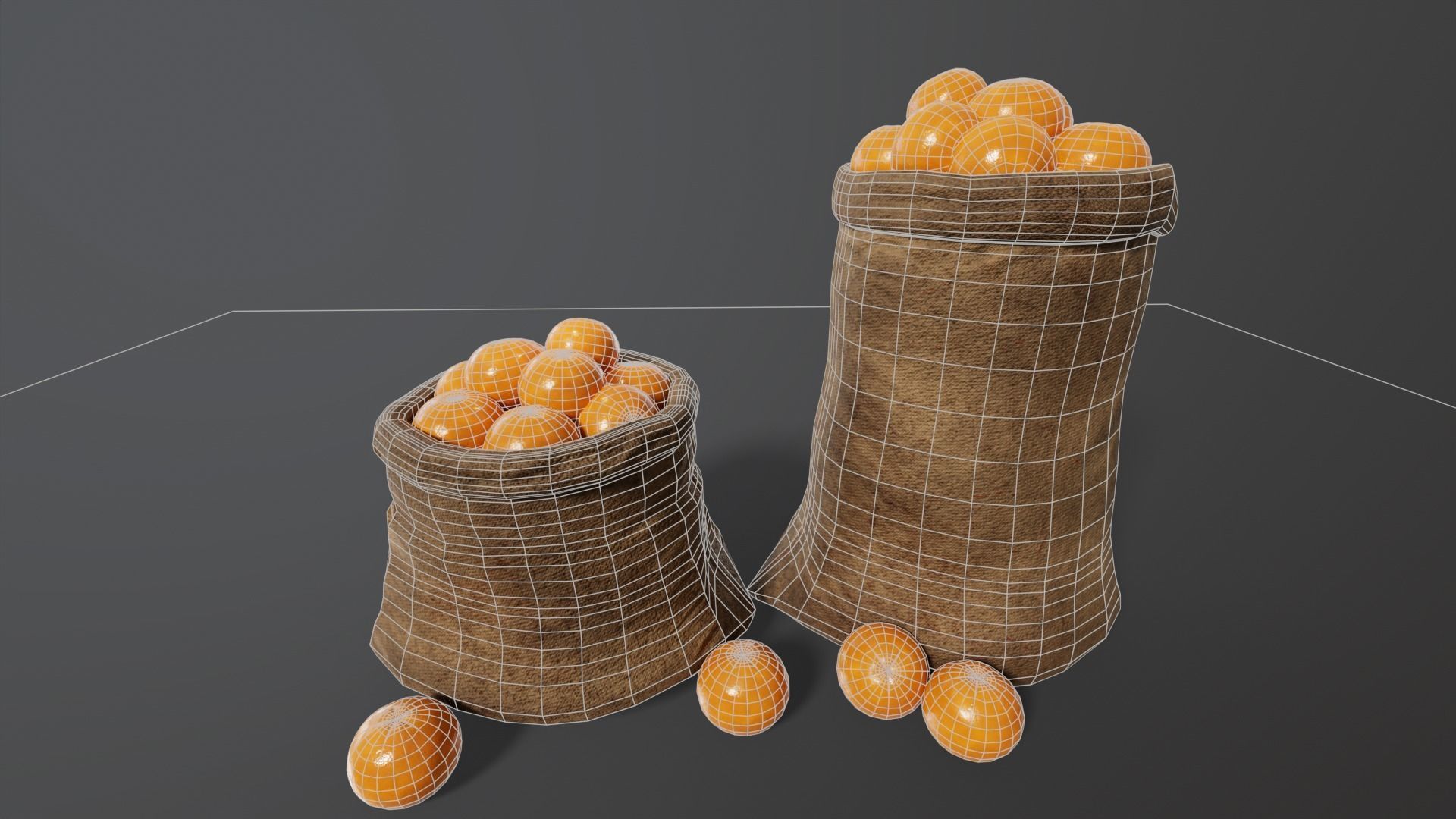Orange Fruit Sacks Low-poly 3D model_3