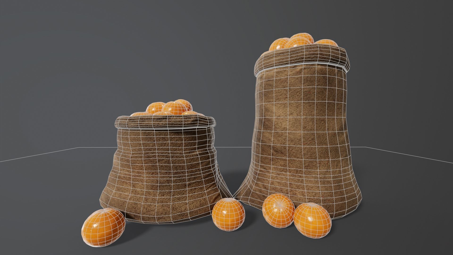 Orange Fruit Sacks Low-poly 3D model_5