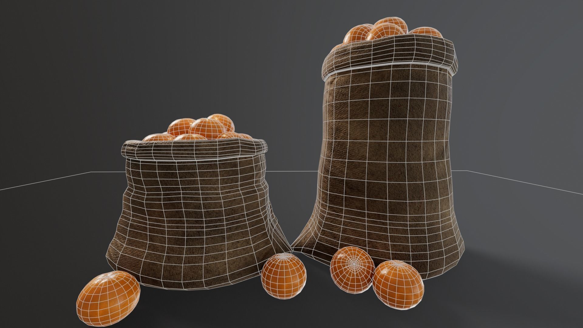 Orange Fruit Sacks Low-poly 3D model_14