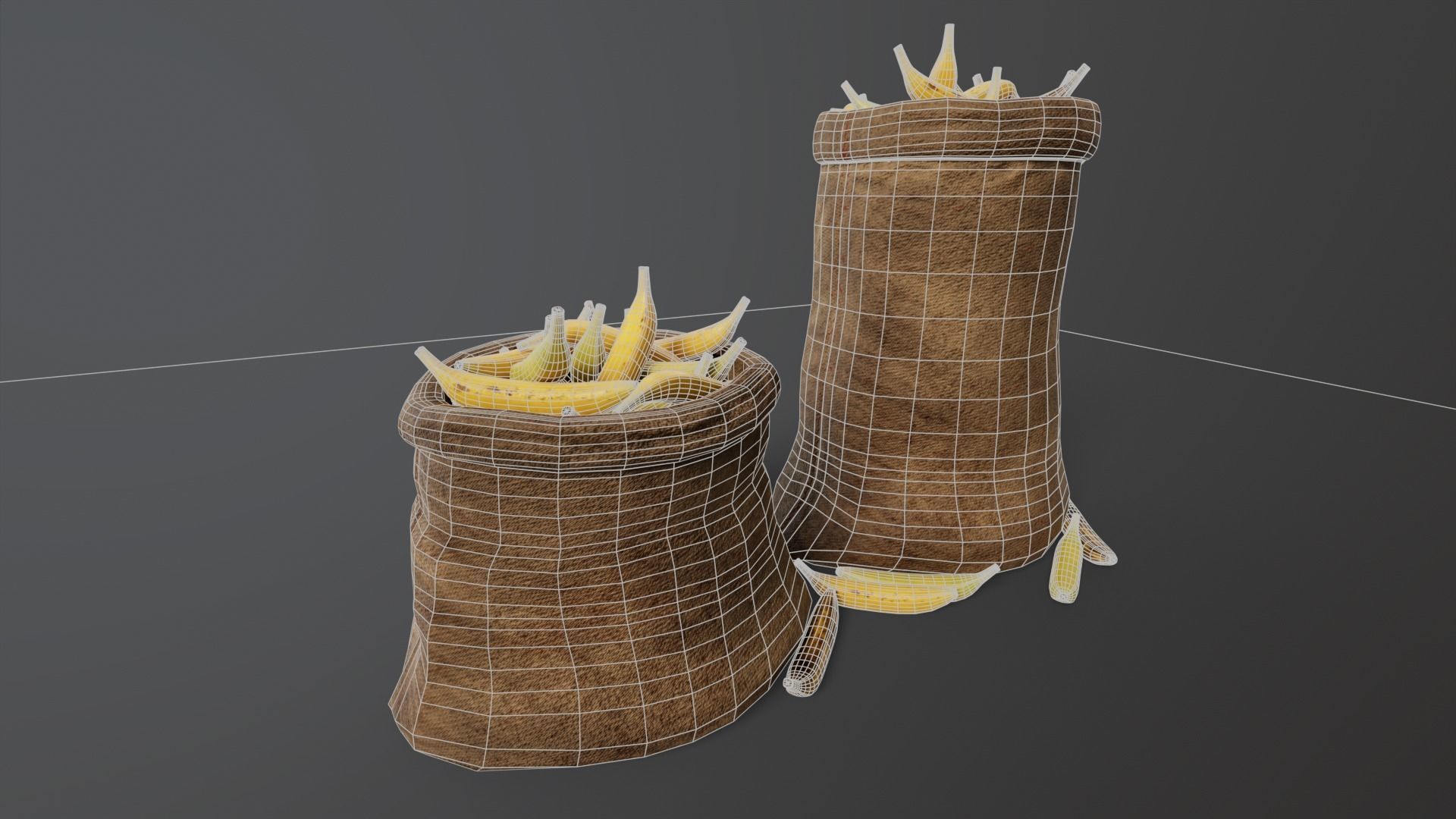Bananas Sacks Low-poly 3D model_7