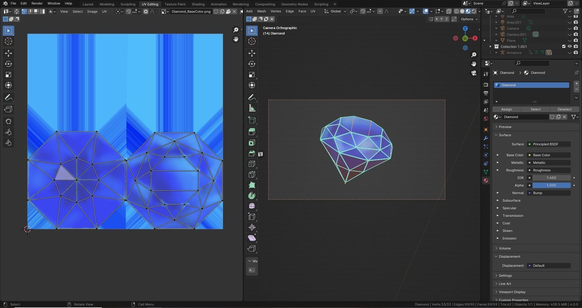 Low poly - Stylized Game Items - Diamond Low-poly 3D model_5