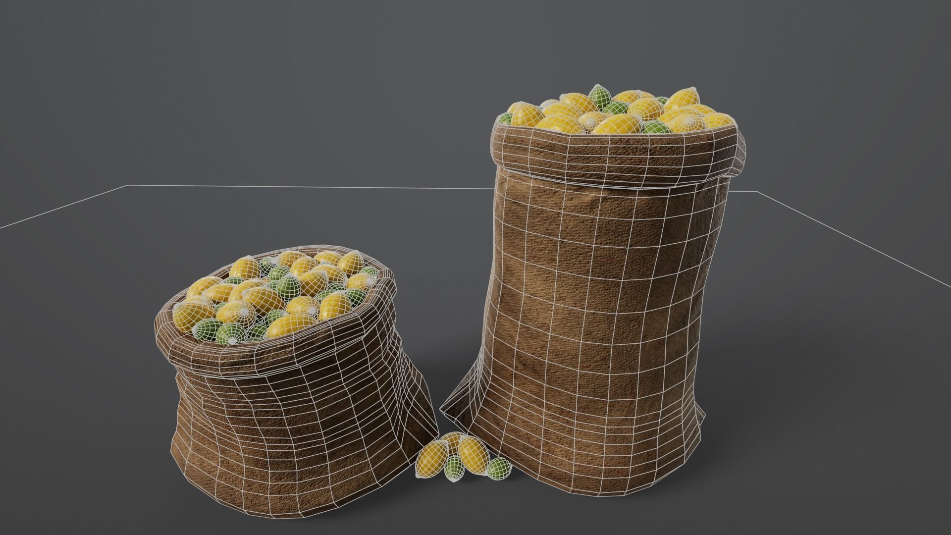 Lemon and Limes Sacks Low-poly 3D model_3