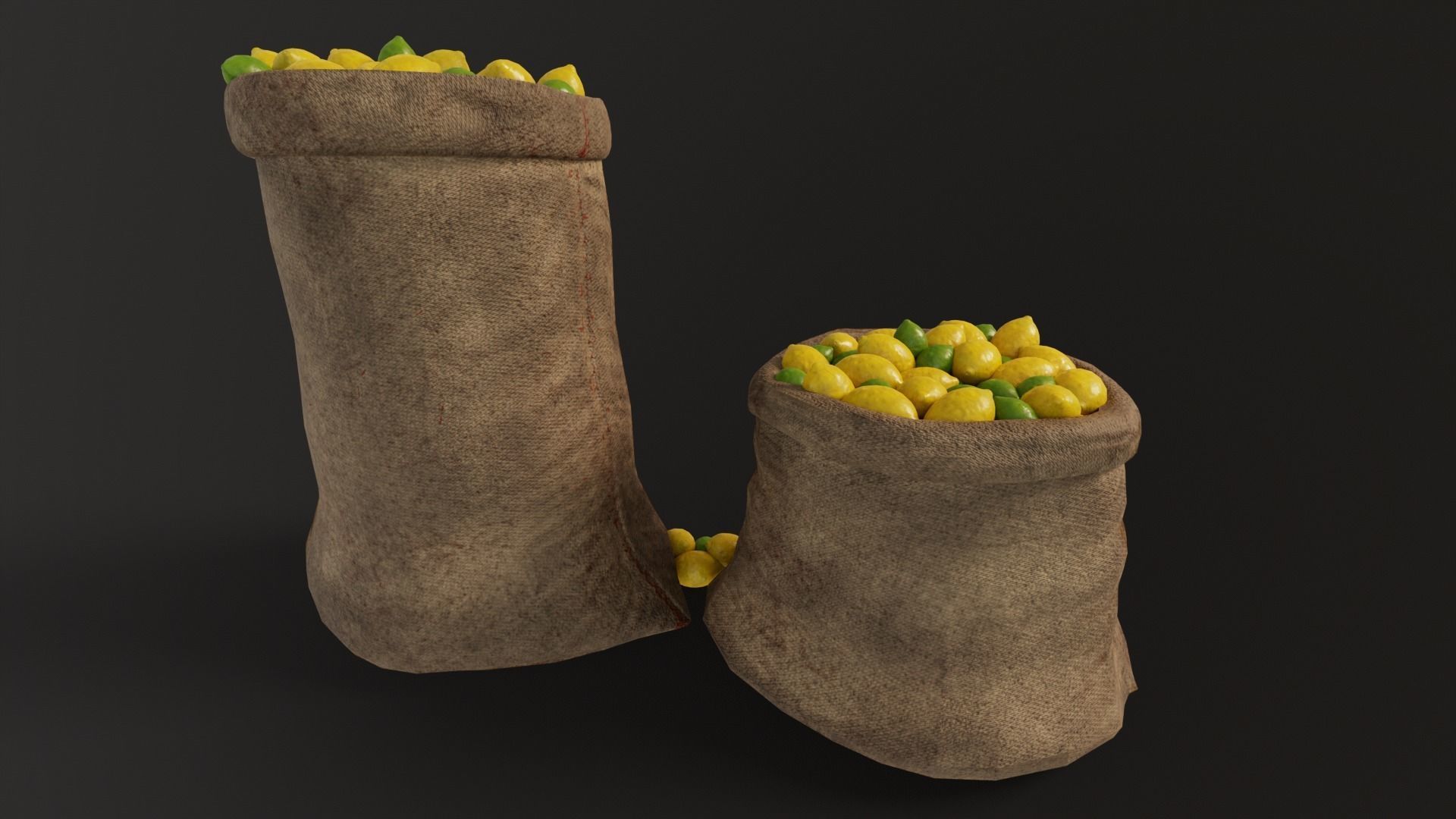 Lemon and Limes Sacks Low-poly 3D model_10