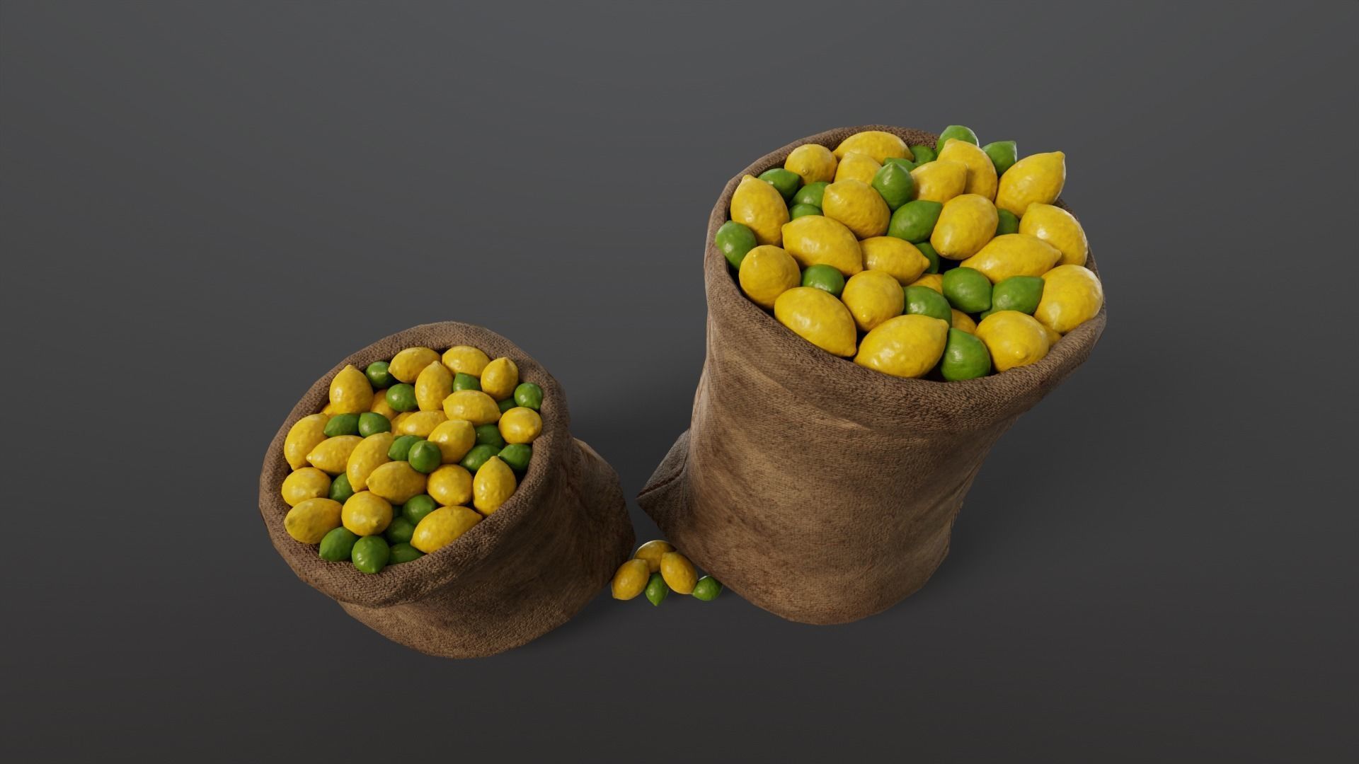 Lemon and Limes Sacks Low-poly 3D model_4