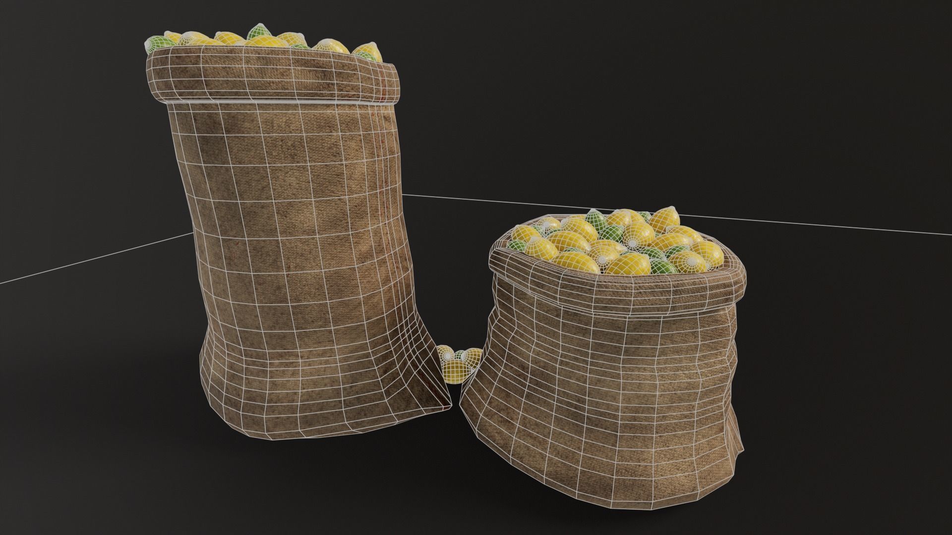 Lemon and Limes Sacks Low-poly 3D model_11