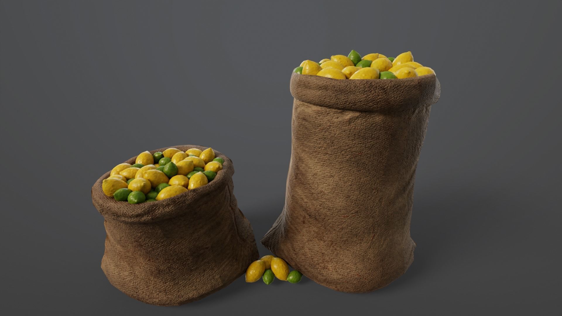 Lemon and Limes Sacks Low-poly 3D model_2