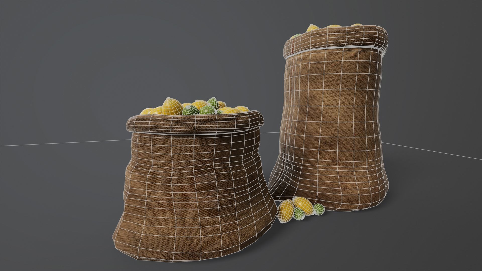 Lemon and Limes Sacks Low-poly 3D model_7