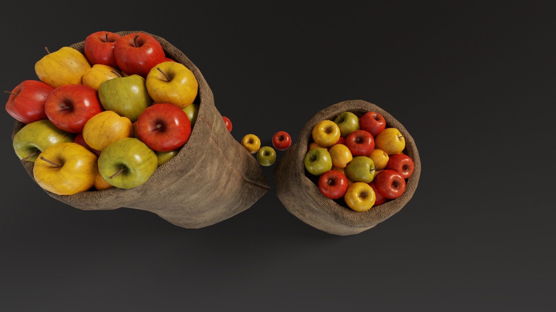 Apples Sacks Low-poly 3D model_10