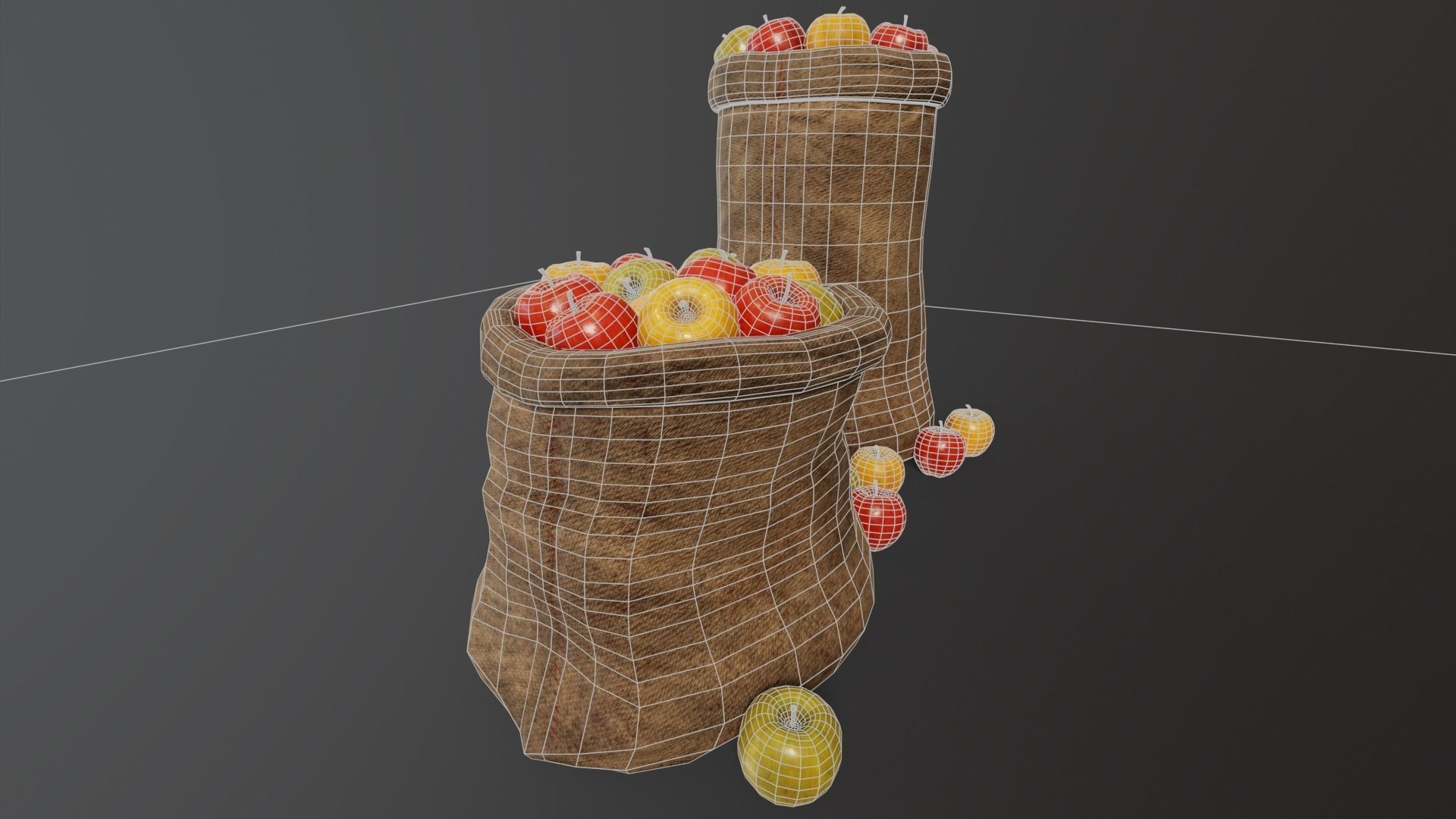 Apples Sacks Low-poly 3D model_7
