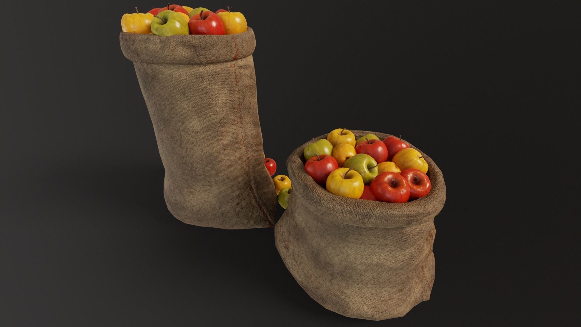 Apples Sacks Low-poly 3D model_8