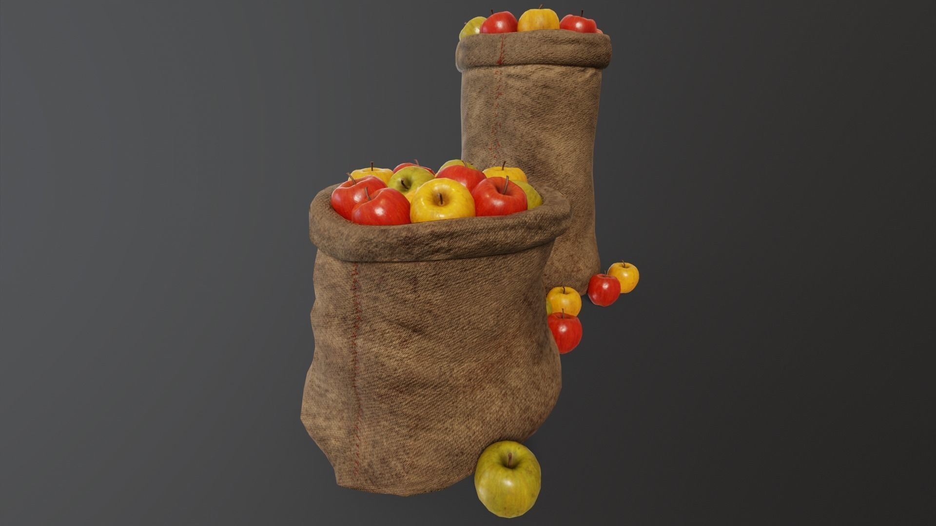 Apples Sacks Low-poly 3D model_6