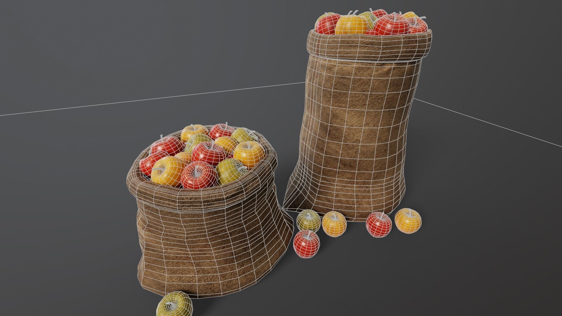 Apples Sacks Low-poly 3D model_5