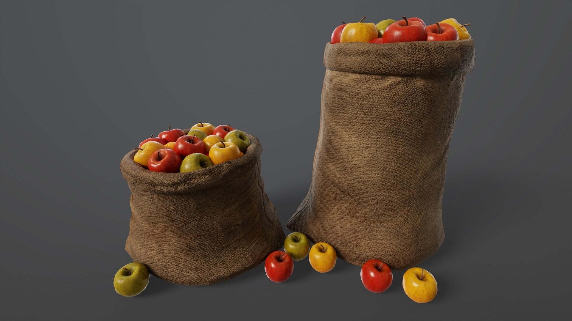 Apples Sacks Low-poly 3D model_2