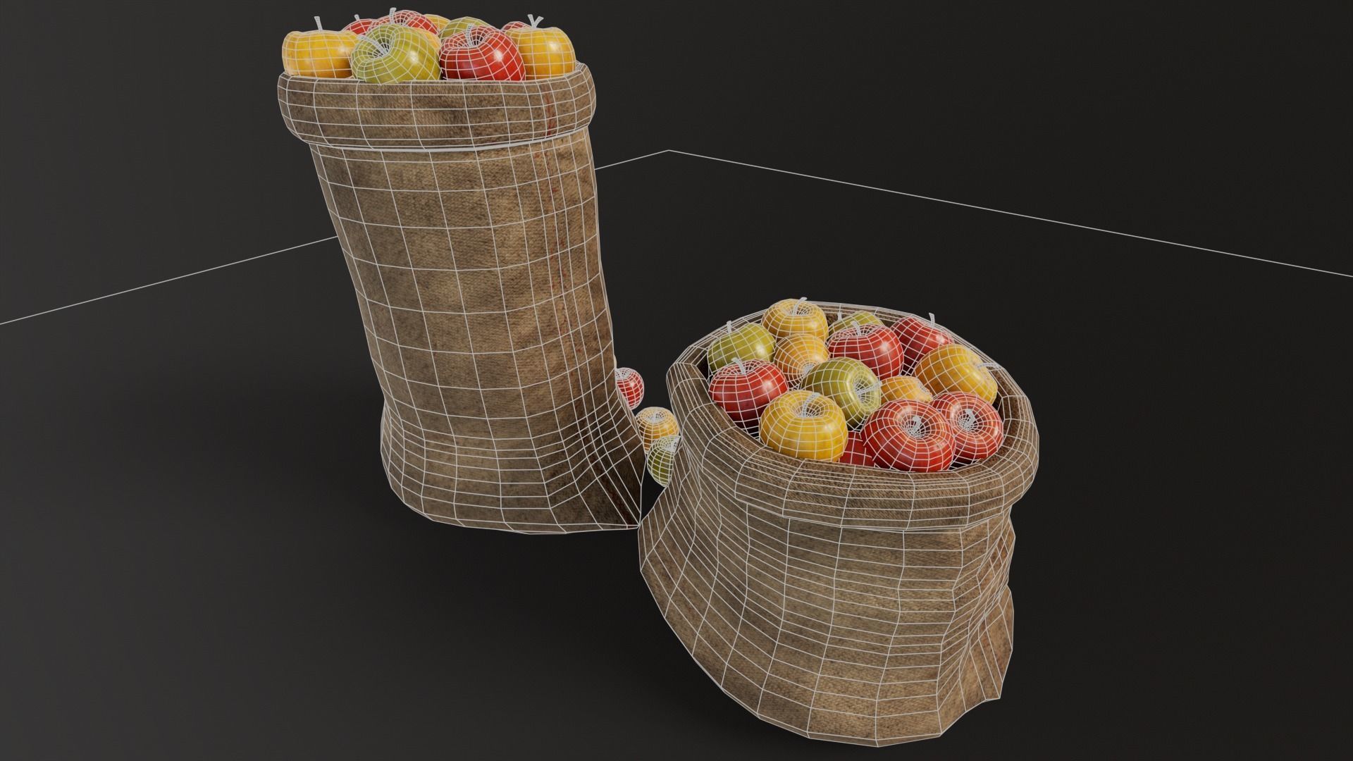 Apples Sacks Low-poly 3D model_9
