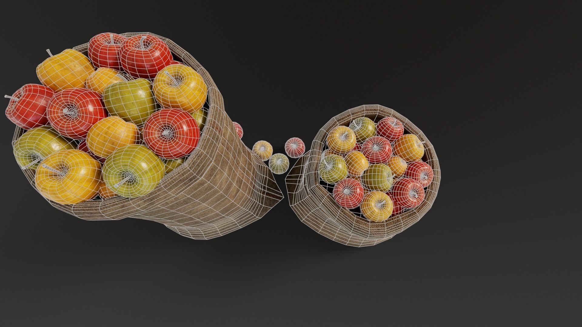 Apples Sacks Low-poly 3D model_11