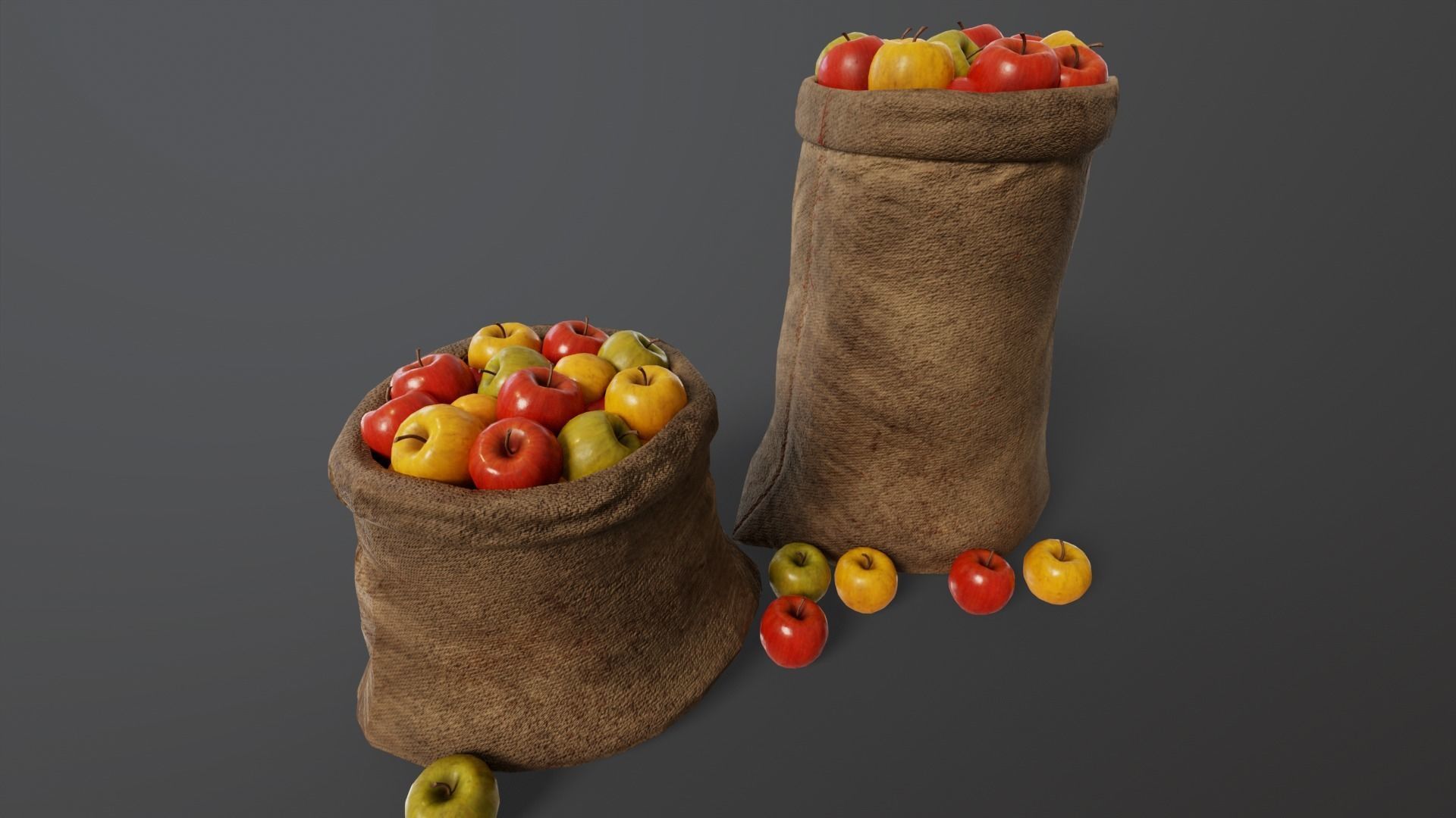 Apples Sacks Low-poly 3D model_4
