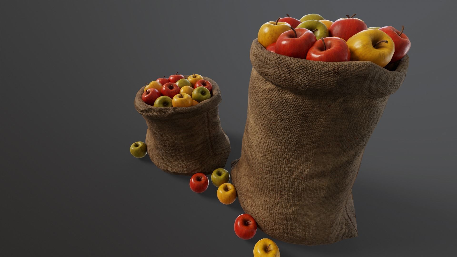 Apples Sacks Low-poly 3D model_12