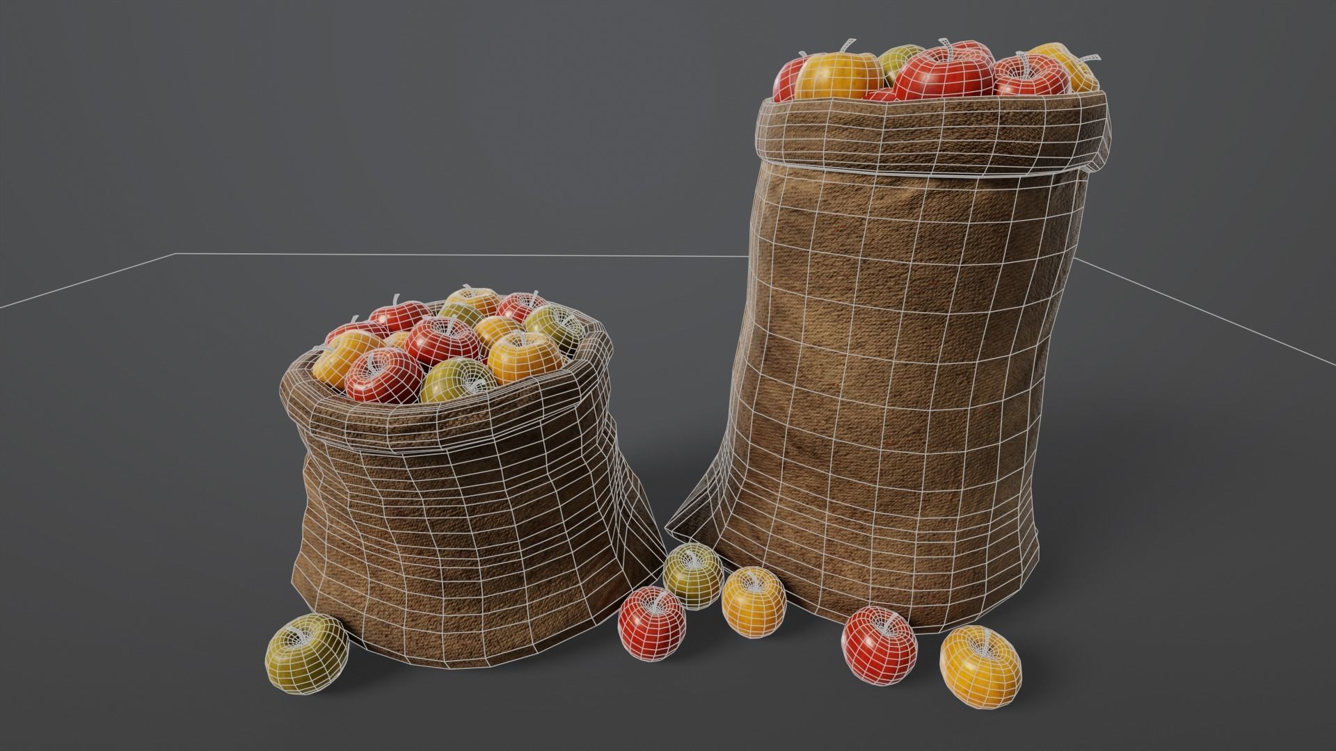Apples Sacks Low-poly 3D model_3