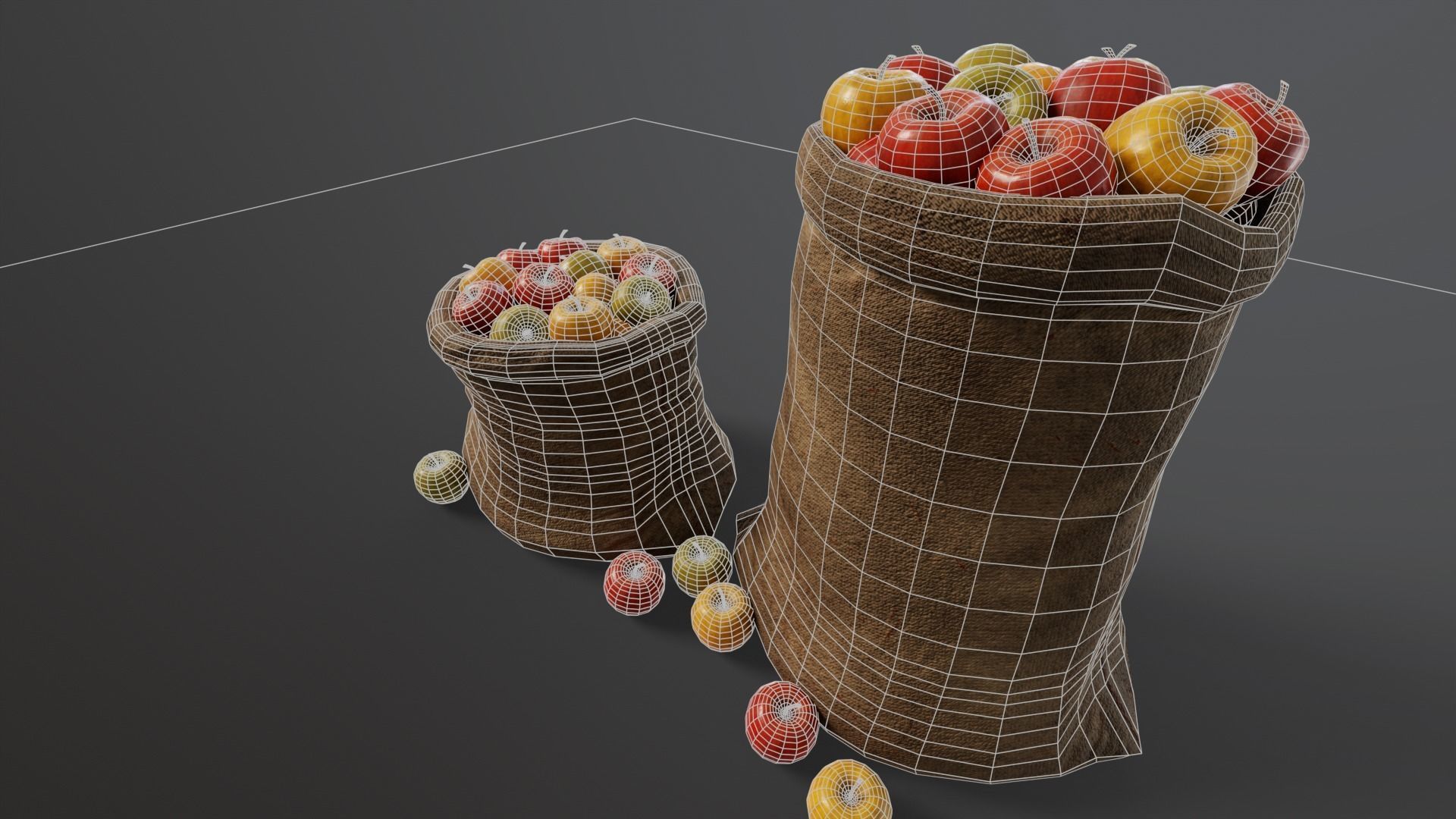 Apples Sacks Low-poly 3D model_13