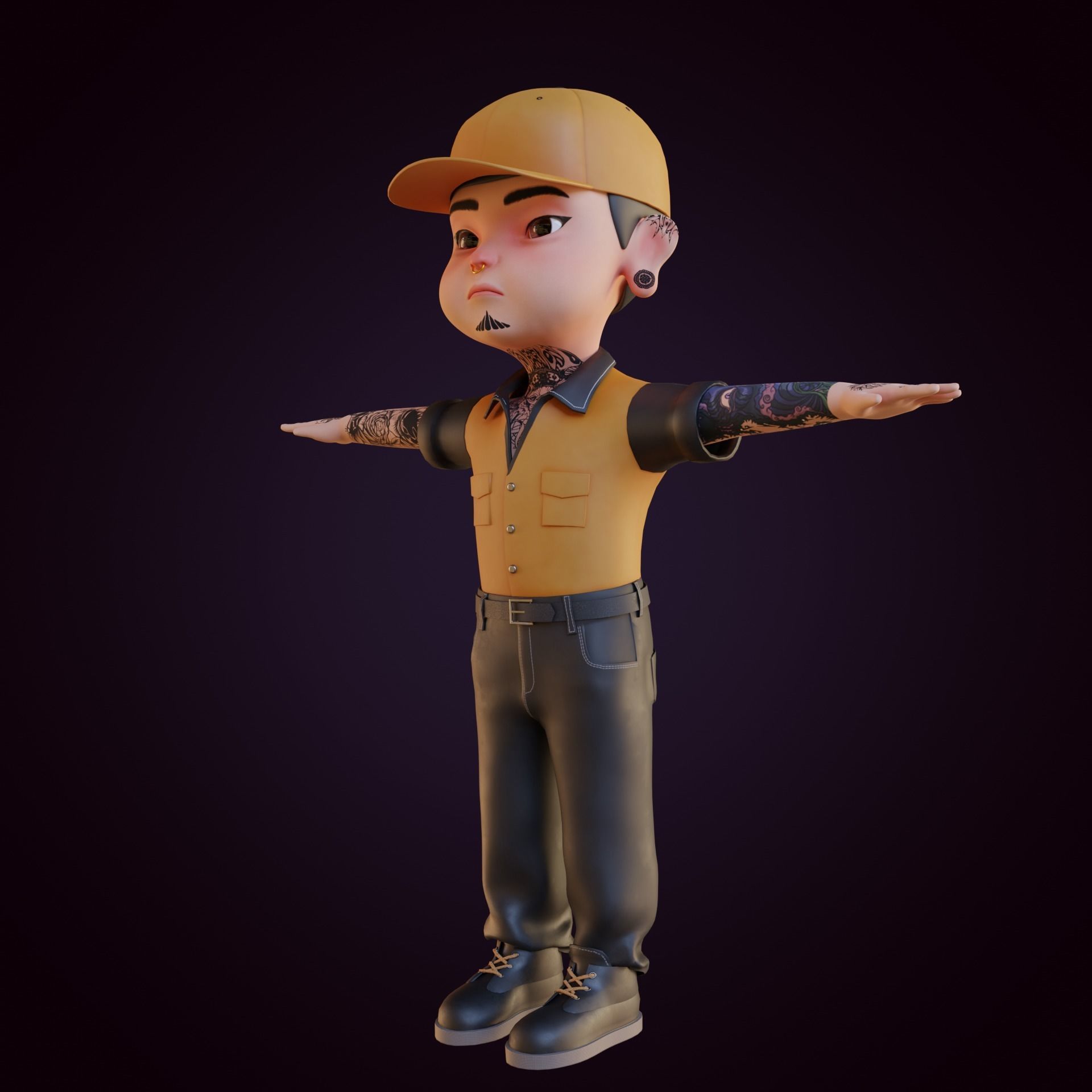 Giangho cartoon -Gangster Low-poly 3D model_11