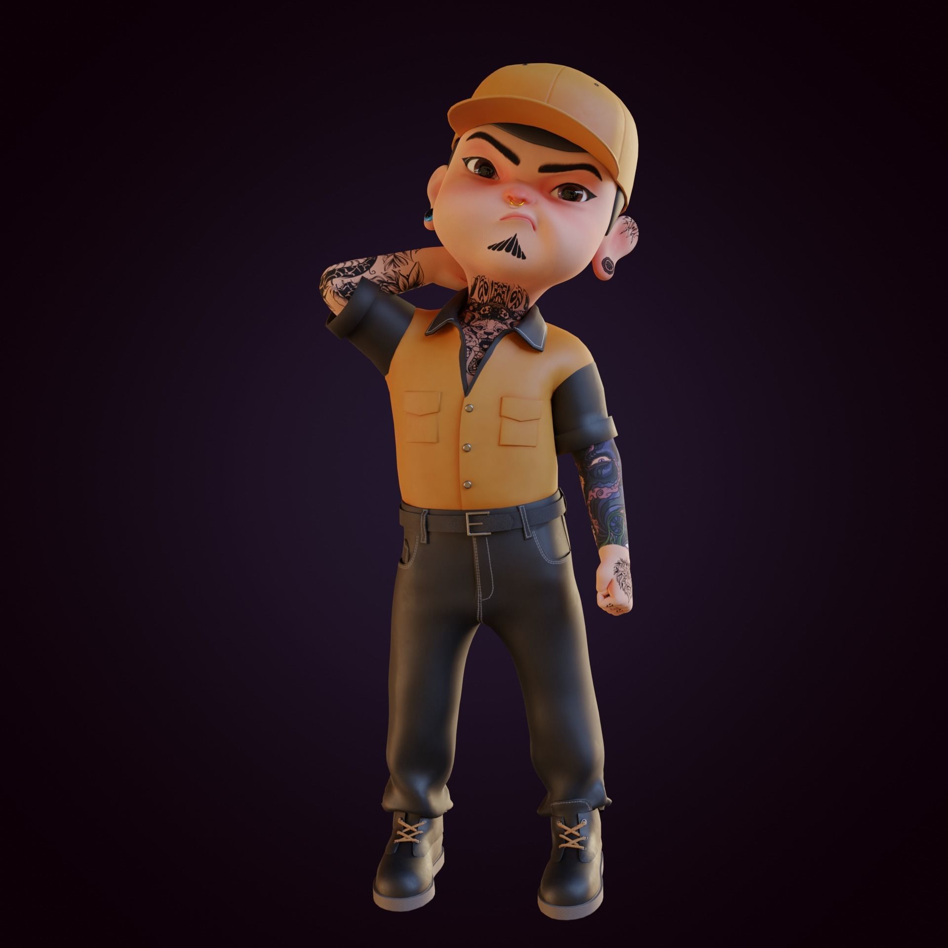 Giangho cartoon -Gangster Low-poly 3D model_3